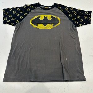 LEGO Batman Movie Mens Raglan T-Shirt Dark Grey Pixel Bat Logo XL BL8M0031WT